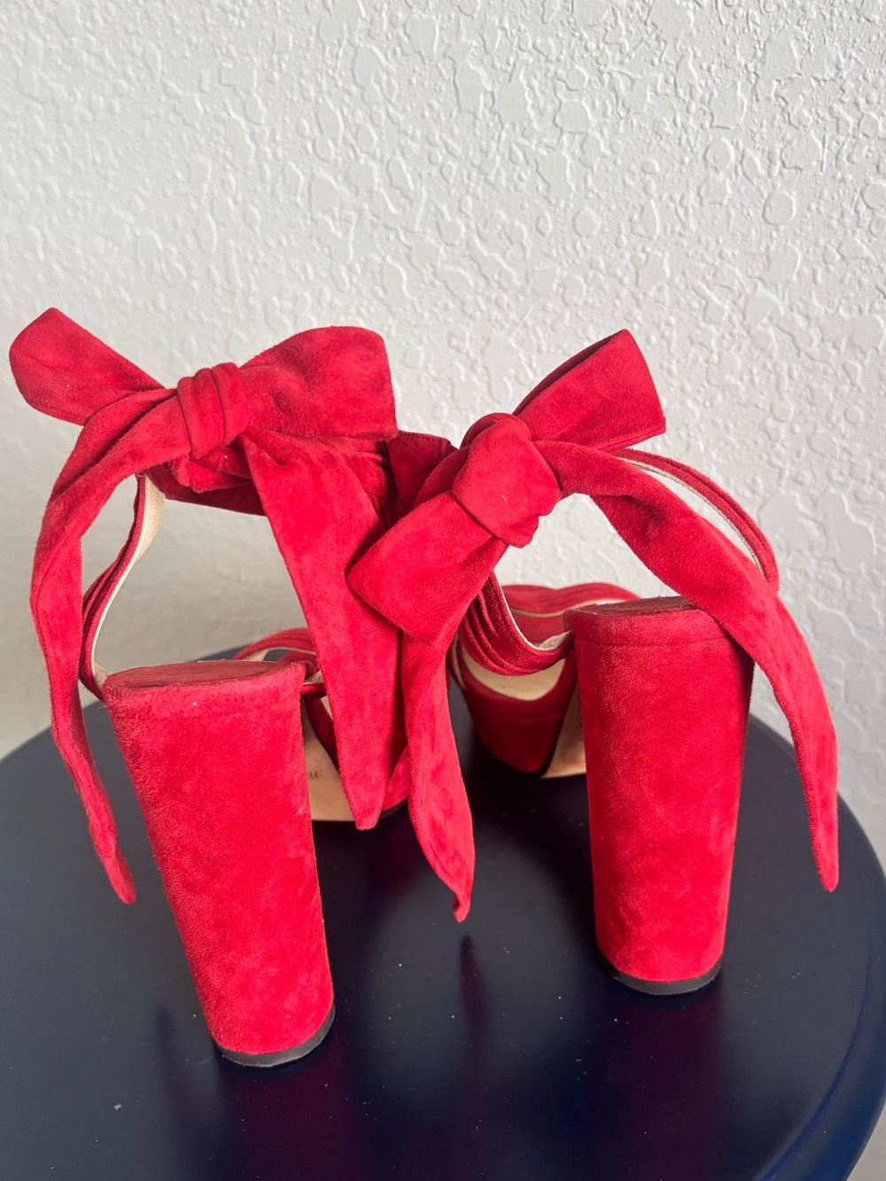 Jimmy Choo Red Suede Ankle-Tie Block Heels - Picture 2 of 3